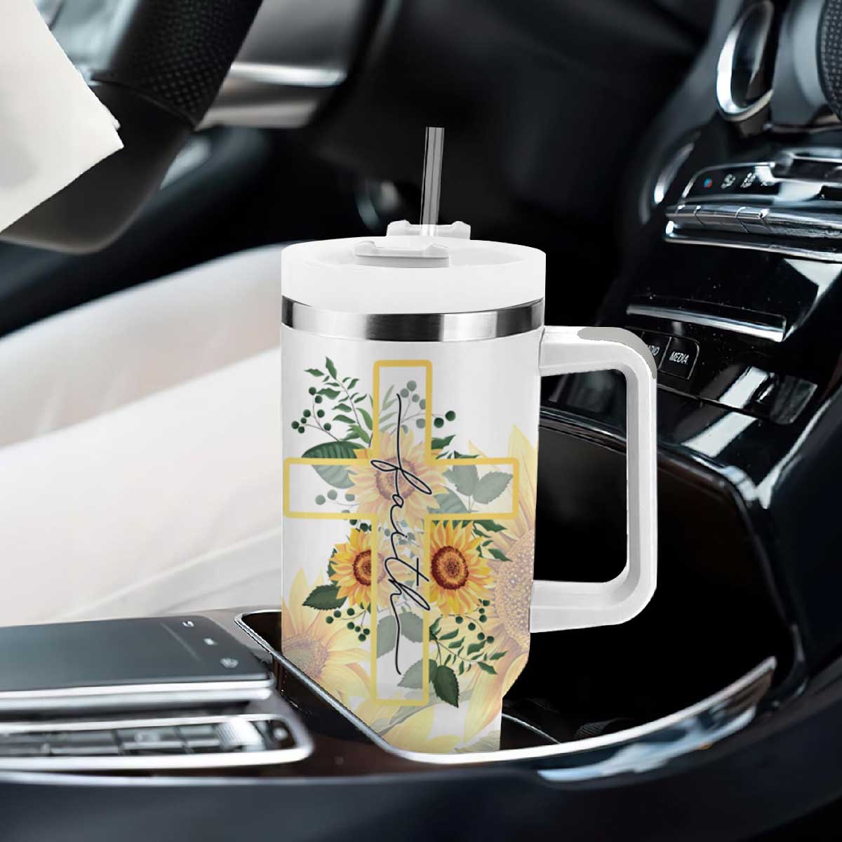 Uplifting Christian Faith Sunflower Tumbler With Handle You Are Motivational Bible Verse TB02 Print Your Wear
