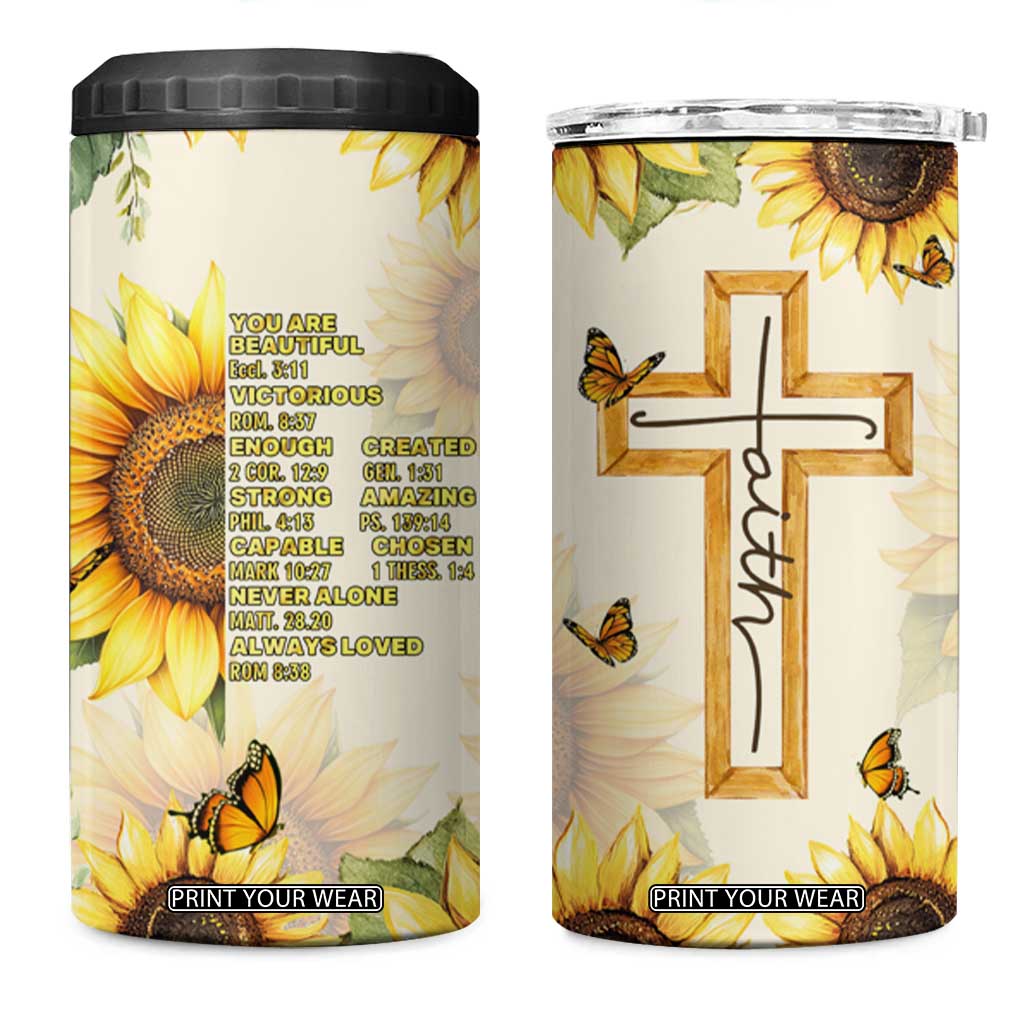 Uplifting Christian Faith Sunflower 4 in 1 Can Cooler Tumbler Bible Verse Affirmations Botanical TB02 One Size: 16 oz Butter Print Your Wear
