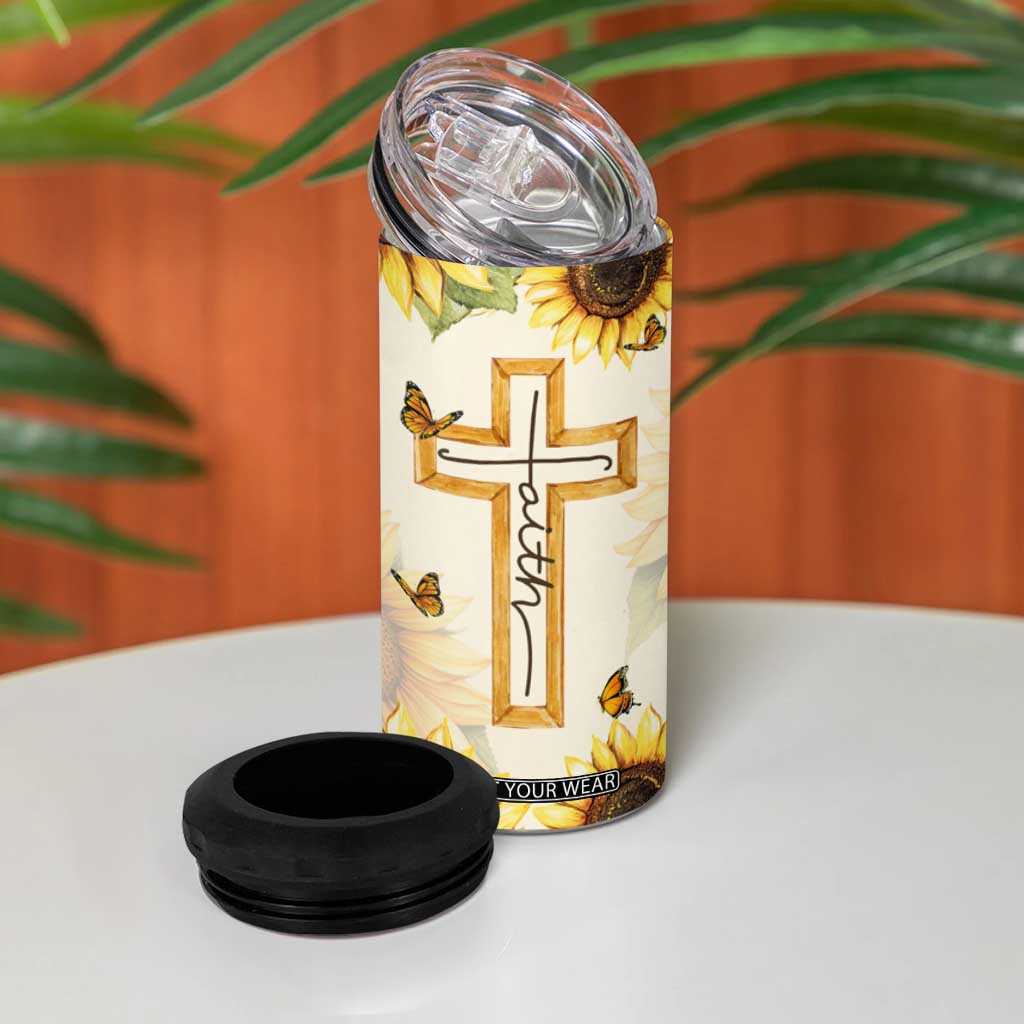 Uplifting Christian Faith Sunflower 4 in 1 Can Cooler Tumbler Bible Verse Affirmations Botanical TB02 Print Your Wear