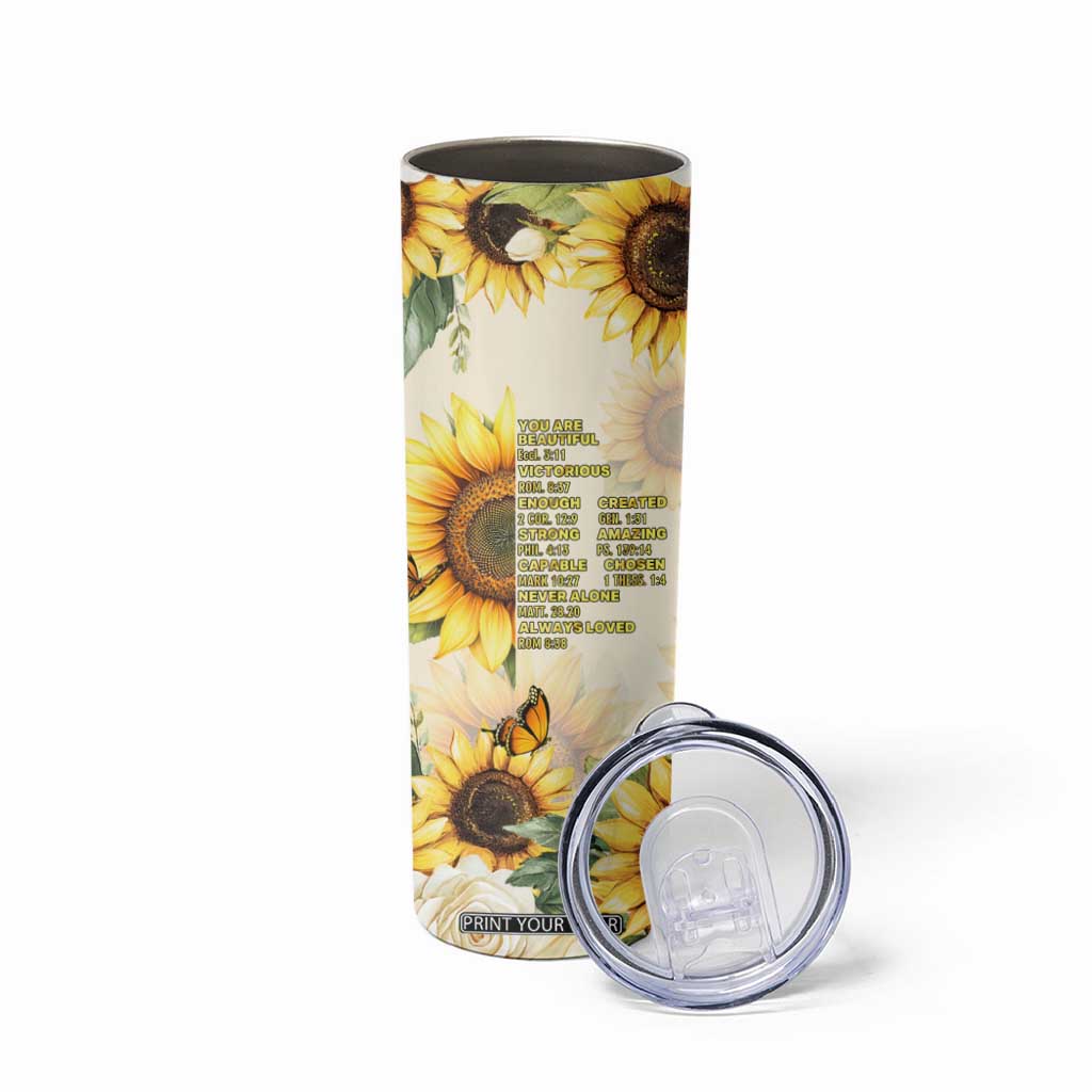 Uplifting Christian Faith Sunflower Skinny Tumbler Bible Verse Affirmations Botanical TB02 Print Your Wear