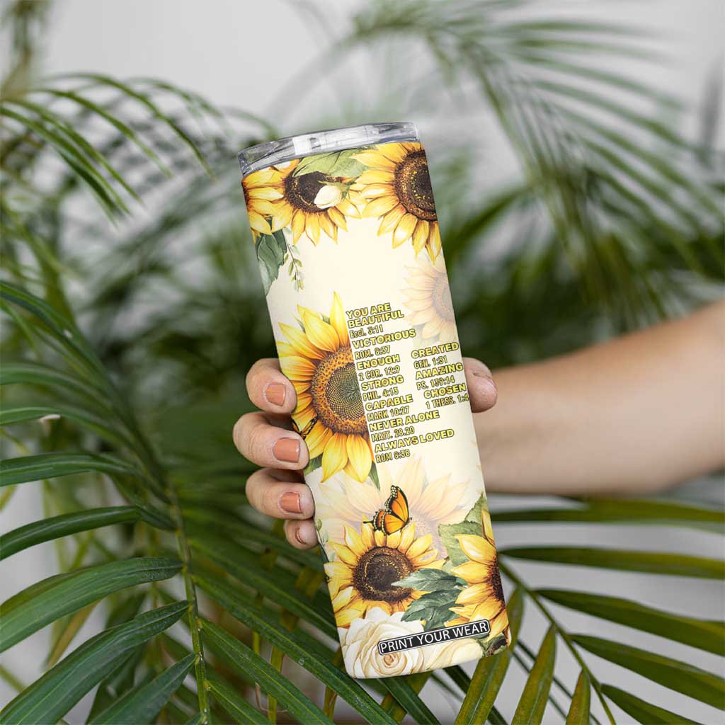 Uplifting Christian Faith Sunflower Skinny Tumbler Bible Verse Affirmations Botanical TB02 Print Your Wear