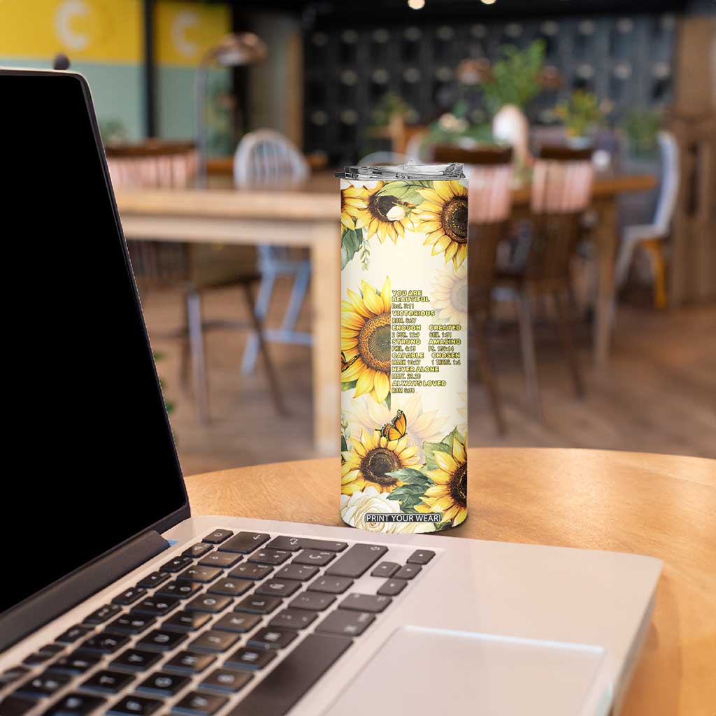 Uplifting Christian Faith Sunflower Skinny Tumbler Bible Verse Affirmations Botanical TB02 Print Your Wear