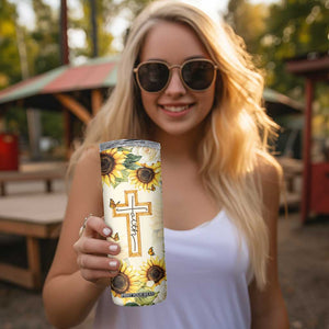 Uplifting Christian Faith Sunflower Skinny Tumbler Bible Verse Affirmations Botanical TB02 Print Your Wear