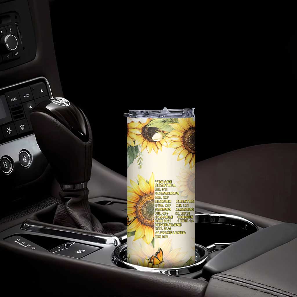 Uplifting Christian Faith Sunflower Skinny Tumbler Bible Verse Affirmations Botanical TB02 Print Your Wear