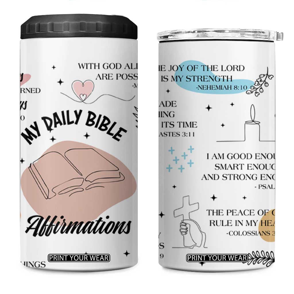 Daily Bible Affirmations 4 in 1 Can Cooler Tumbler Christian Faith Motivation Uplifting Religious Gift TB02 One Size: 16 oz White Print Your Wear