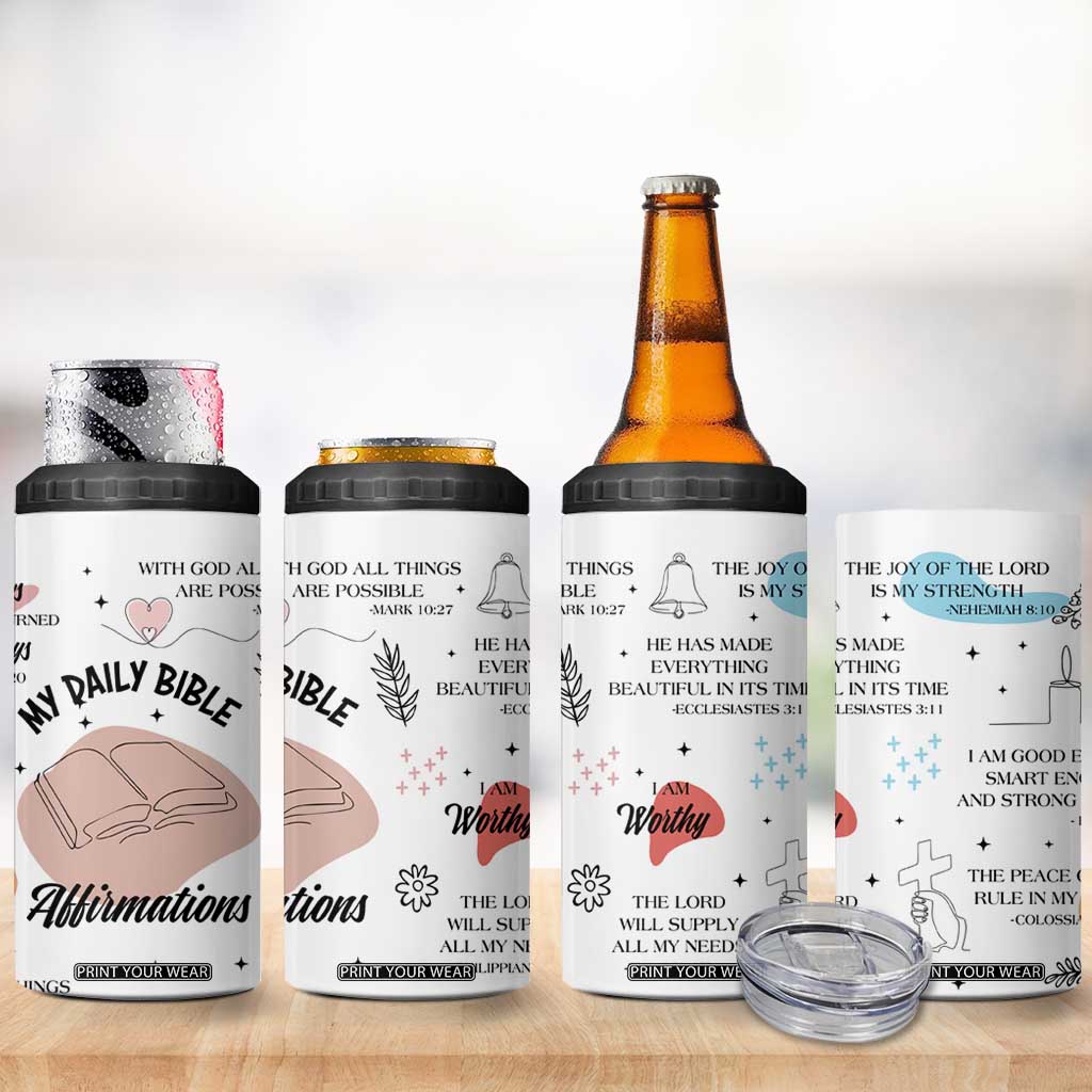 Daily Bible Affirmations 4 in 1 Can Cooler Tumbler Christian Faith Motivation Uplifting Religious Gift TB02 Print Your Wear
