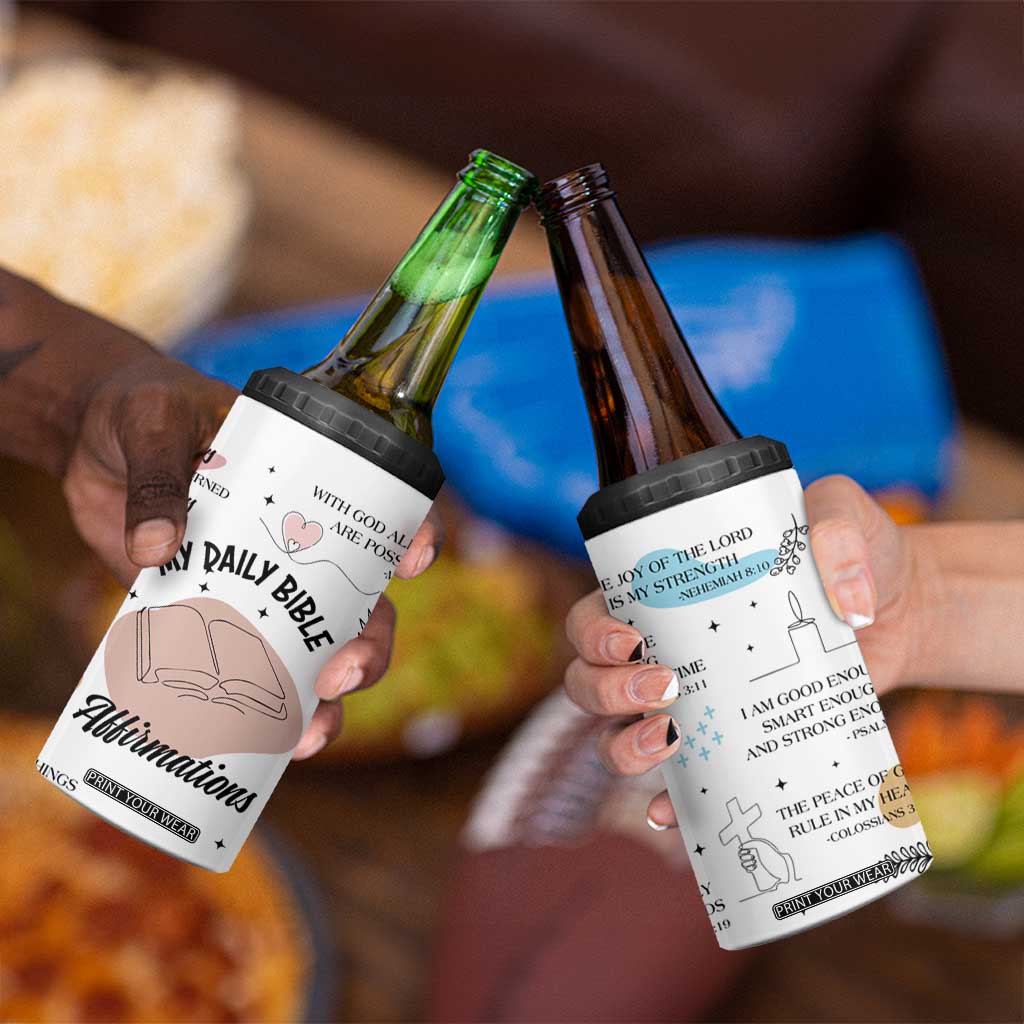 Daily Bible Affirmations 4 in 1 Can Cooler Tumbler Christian Faith Motivation Uplifting Religious Gift TB02 Print Your Wear