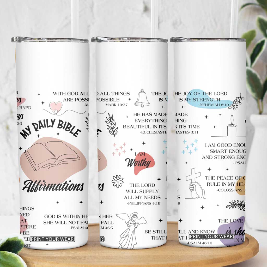 Daily Bible Affirmations Skinny Tumbler Christian Faith Motivation Uplifting Religious Gift TB02 Print Your Wear
