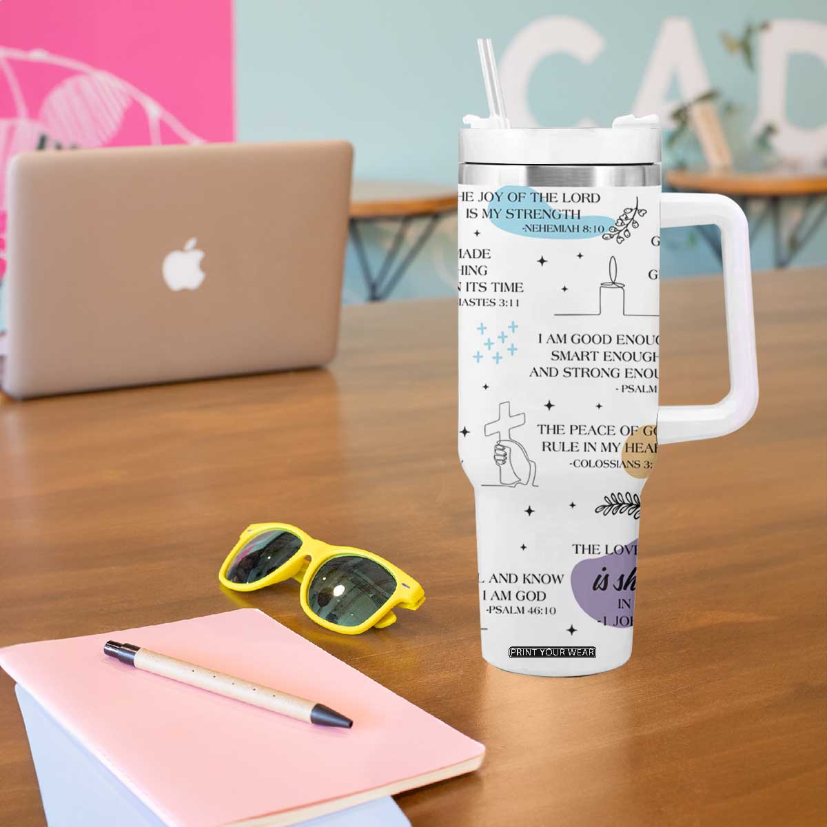 Daily Bible Affirmations Tumbler With Handle Christian Faith Motivation Uplifting Religious Gift TB02 Print Your Wear