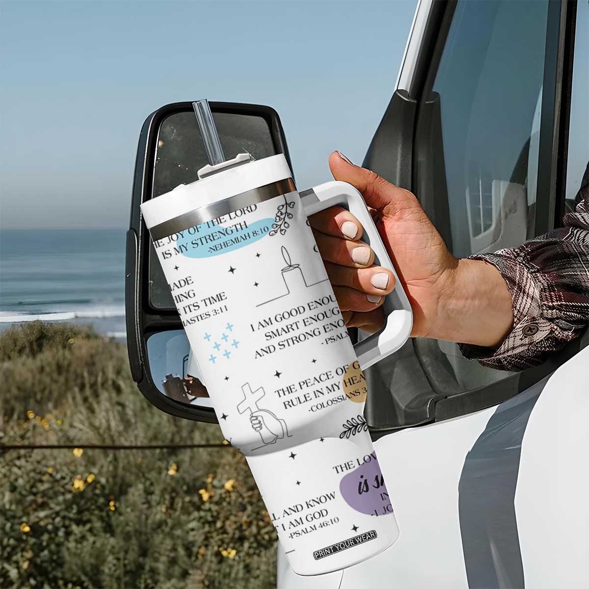 Daily Bible Affirmations Tumbler With Handle Christian Faith Motivation Uplifting Religious Gift TB02 Print Your Wear