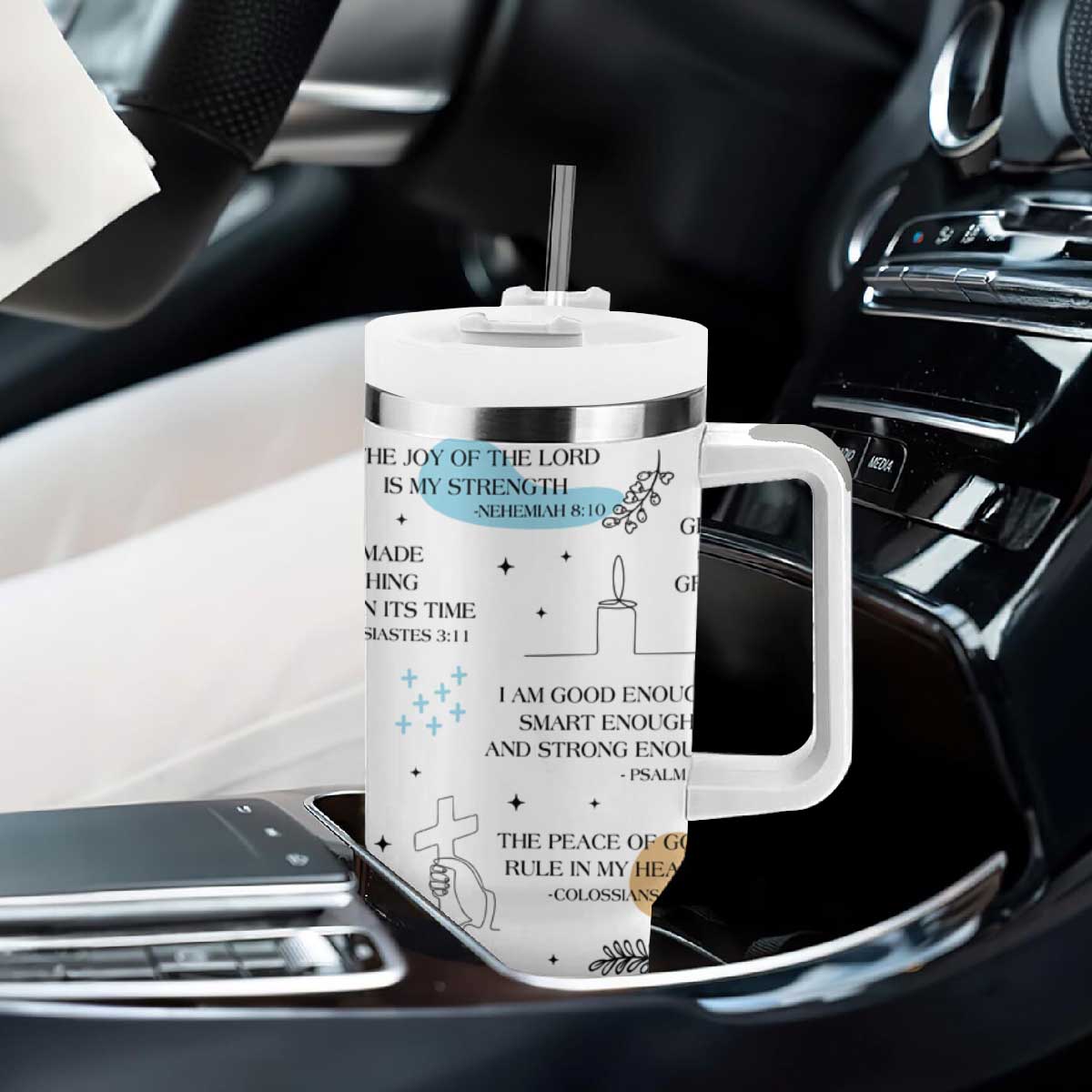 Daily Bible Affirmations Tumbler With Handle Christian Faith Motivation Uplifting Religious Gift TB02 Print Your Wear