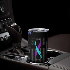 Personalized Suicide Prevention Awareness Tumbler Cup Custom Name Teal and Purple Ribbon Sunflower American Flag TB02 Print Your Wear