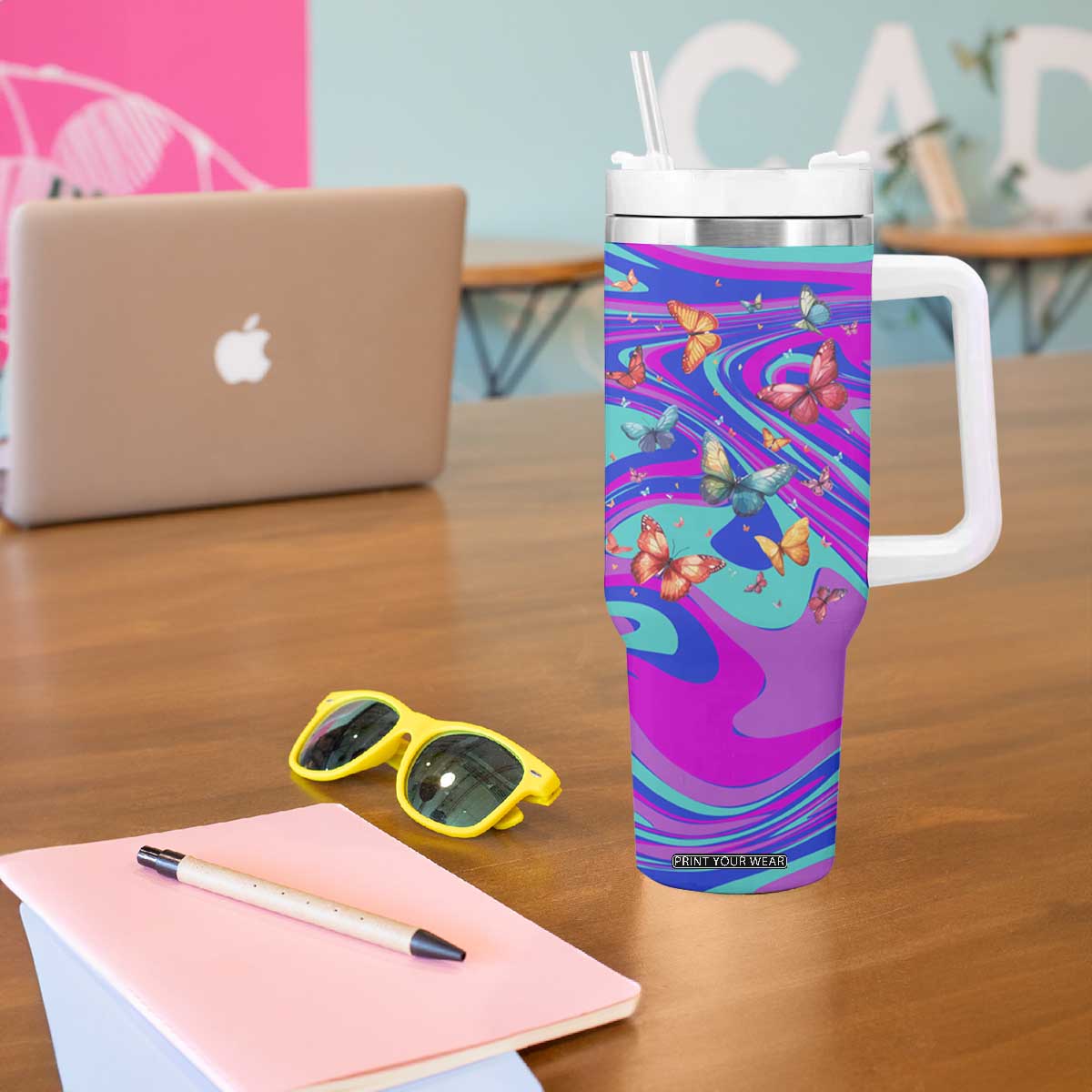 Personalized Suicide Prevention Awareness Tumbler With Handle Custom Name Stay Semicolon Butterfiles Teal and Purple Hologram TB02 Print Your Wear