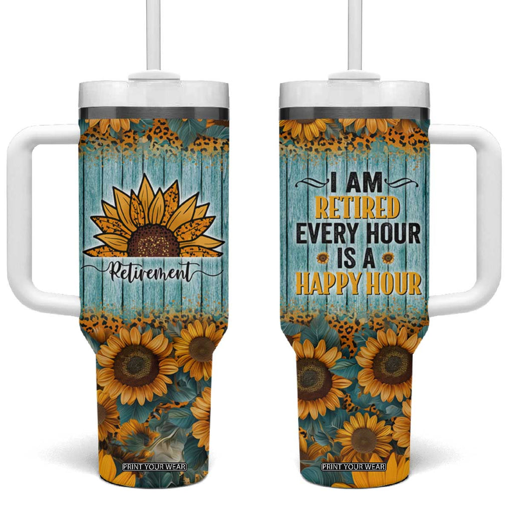 Funny Retirement Gifts For Women Tumbler With Handle Retired Every Hour Is A Happy Hour TB09 One Size: 40 oz Blue Wood Print Your Wear