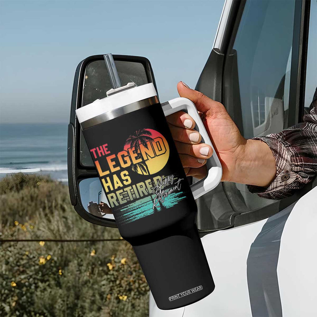 The Legend Has Retired Tumbler With Handle Happy Retirement Gift Retro Skull Beach TB09 Print Your Wear