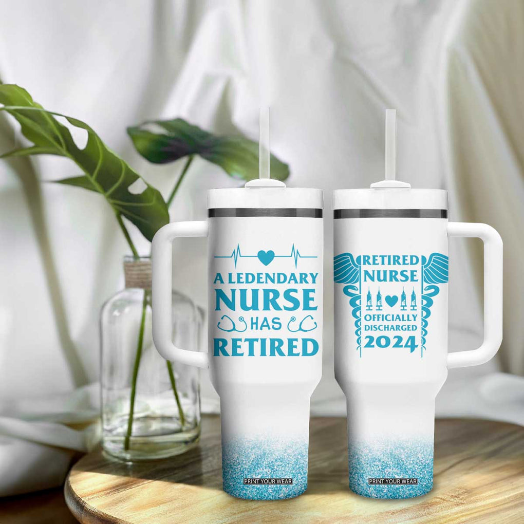 Retired Nurse Tumbler With Handle A Legendary Nurse Has Retired Officially Discharged 2024 TB09 Print Your Wear