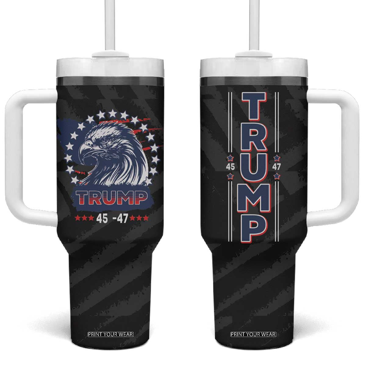 Trump 45 47 Tumbler With Handle Patriotic American Eagle TB09 One Size: 40 oz Black Print Your Wear