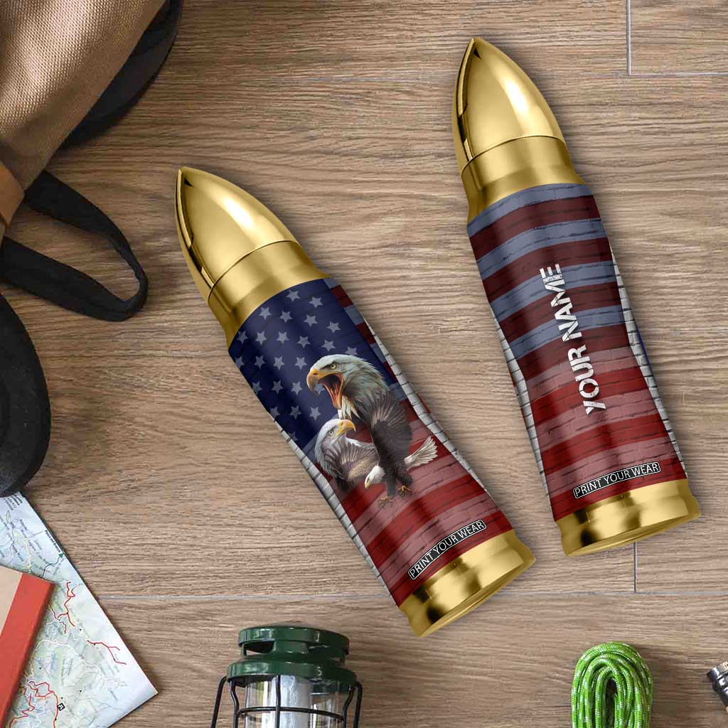 Personalized Eagle American Flag Bullet Tumbler Custom Name Patriotic Gifts For Men TB09 Print Your Wear