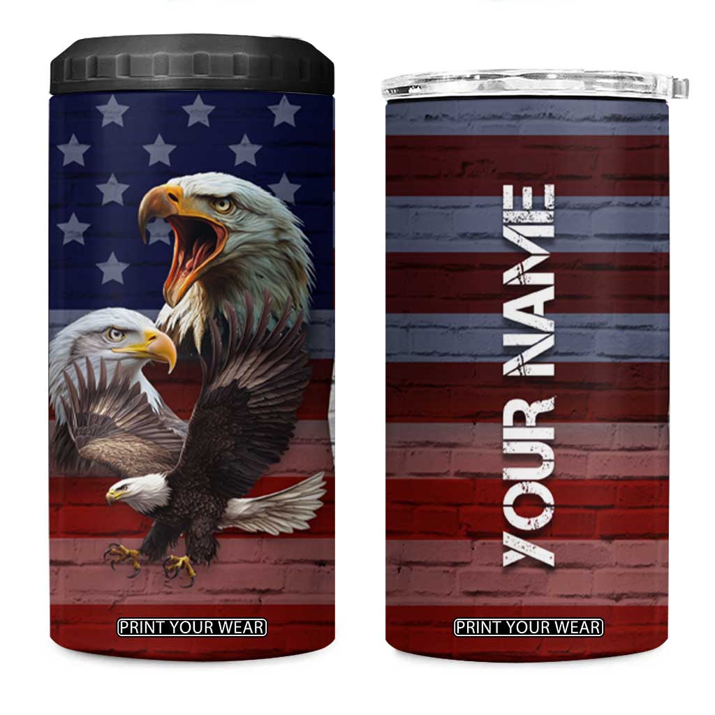 Personalized Eagle American Flag 4 in 1 Can Cooler Tumbler Custom Name Patriotic Gifts For Men TB09 One Size: 16 oz American Flag Print Your Wear