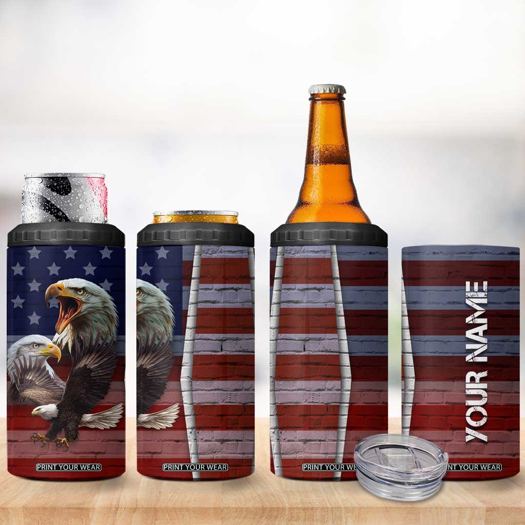 Personalized Eagle American Flag 4 in 1 Can Cooler Tumbler Custom Name Patriotic Gifts For Men TB09 Print Your Wear
