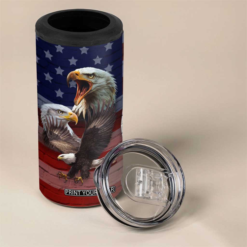 Personalized Eagle American Flag 4 in 1 Can Cooler Tumbler Custom Name Patriotic Gifts For Men TB09 Print Your Wear