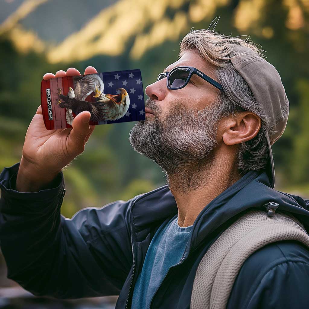 Personalized Eagle American Flag 4 in 1 Can Cooler Tumbler Custom Name Patriotic Gifts For Men TB09 Print Your Wear