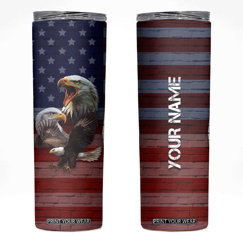 Personalized Eagle American Flag Skinny Tumbler Custom Name Patriotic Gifts For Men TB09 American Flag Print Your Wear
