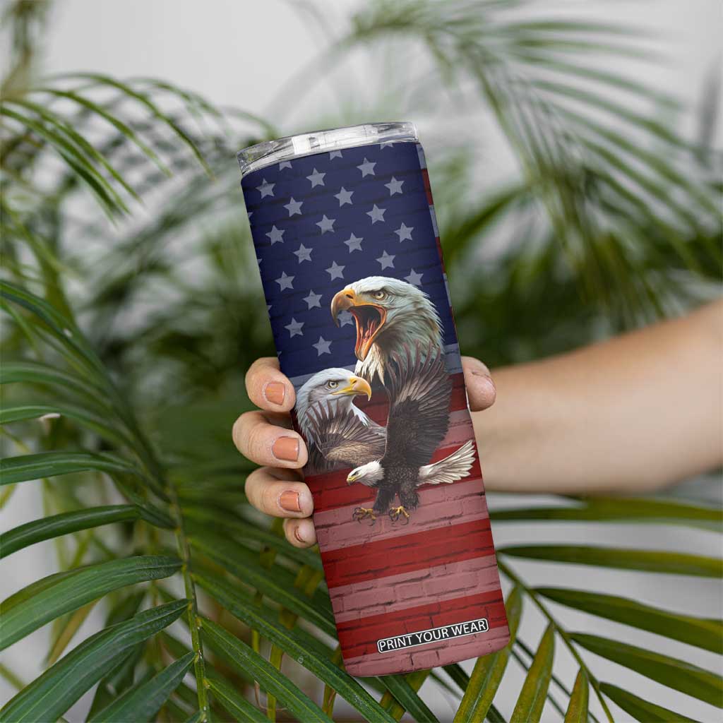 Personalized Eagle American Flag Skinny Tumbler Custom Name Patriotic Gifts For Men TB09 Print Your Wear