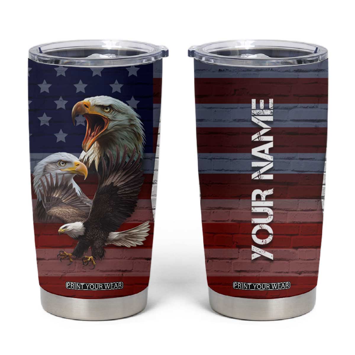 Personalized Eagle American Flag Tumbler Cup Custom Name Patriotic Gifts For Men TB09 American Flag Print Your Wear