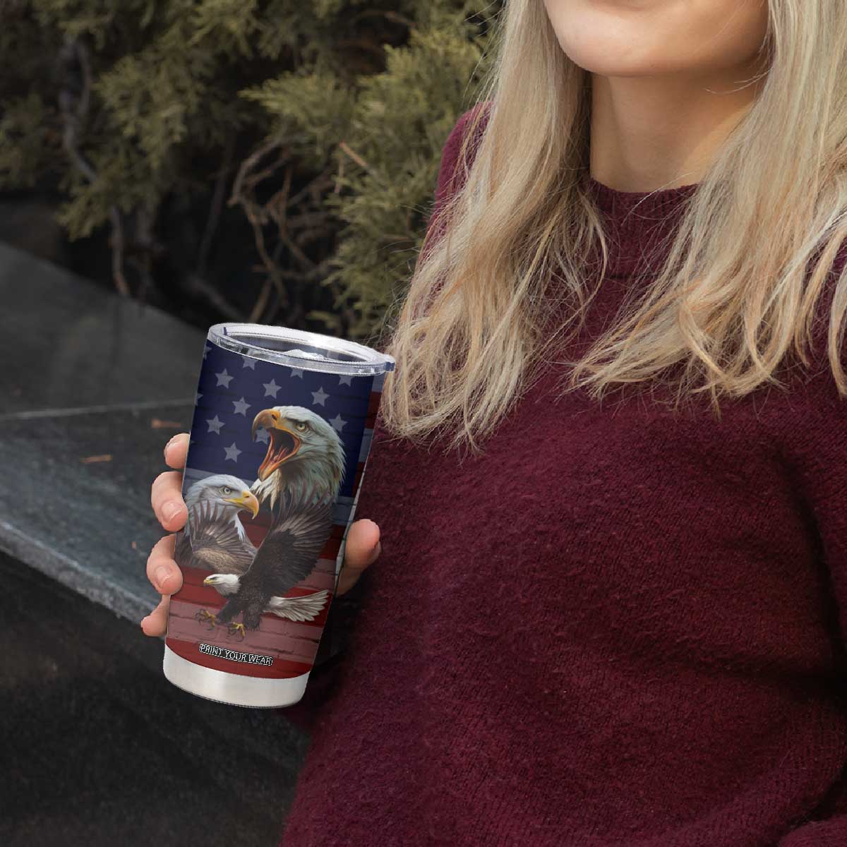 Personalized Eagle American Flag Tumbler Cup Custom Name Patriotic Gifts For Men TB09 Print Your Wear