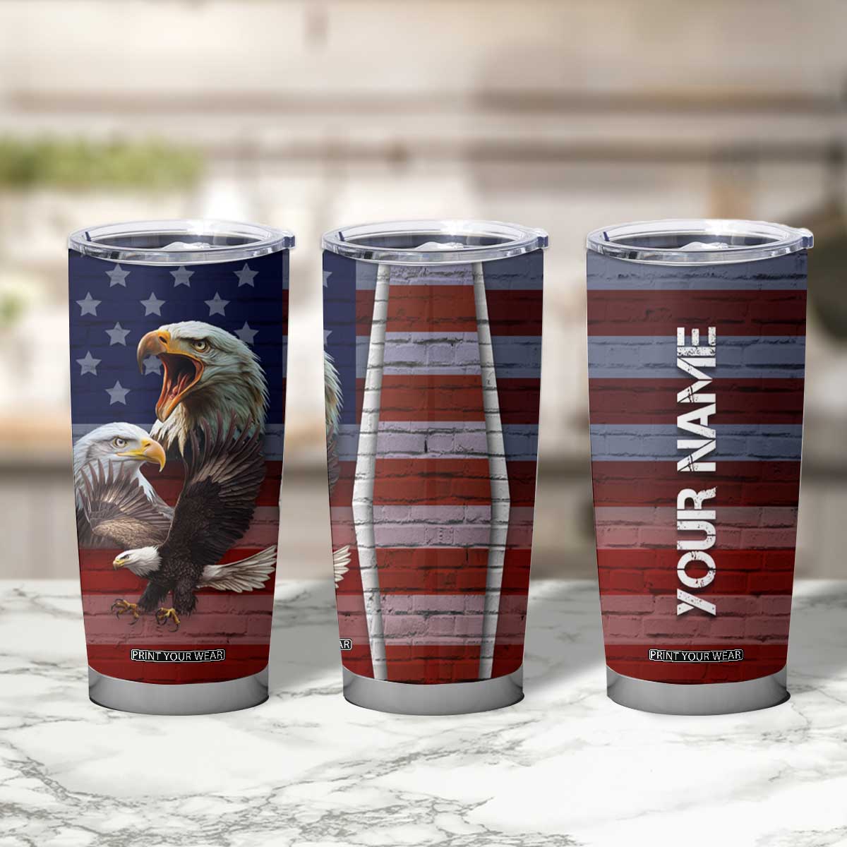 Personalized Eagle American Flag Tumbler Cup Custom Name Patriotic Gifts For Men TB09 Print Your Wear