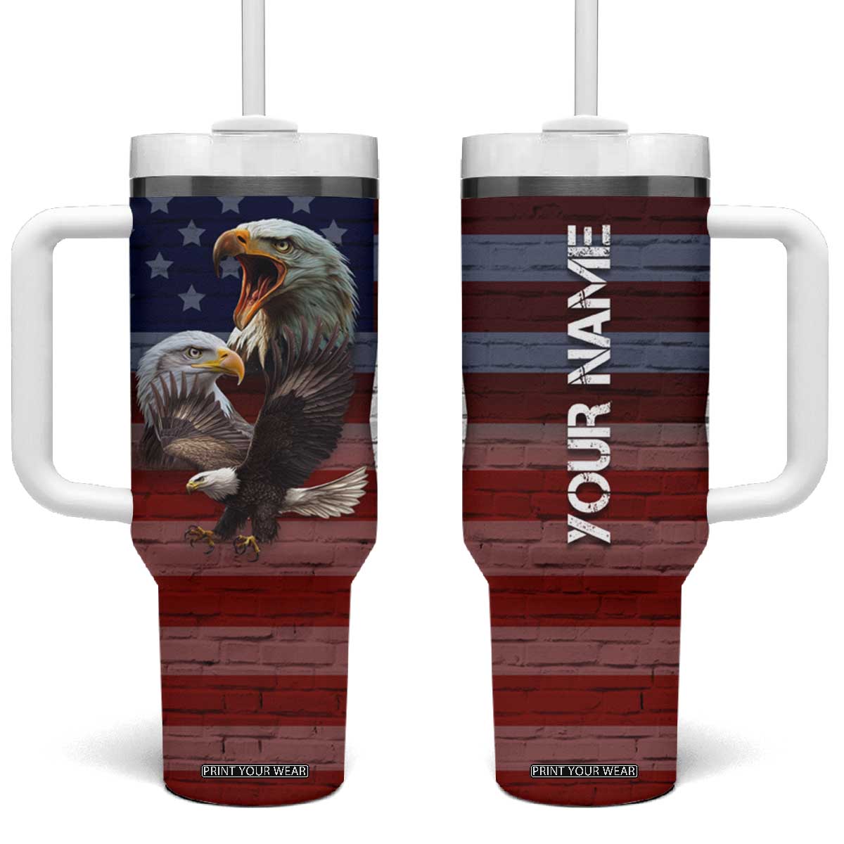 Personalized Eagle American Flag Tumbler With Handle Custom Name Patriotic Gifts For Men TB09 One Size: 40 oz American Flag Print Your Wear