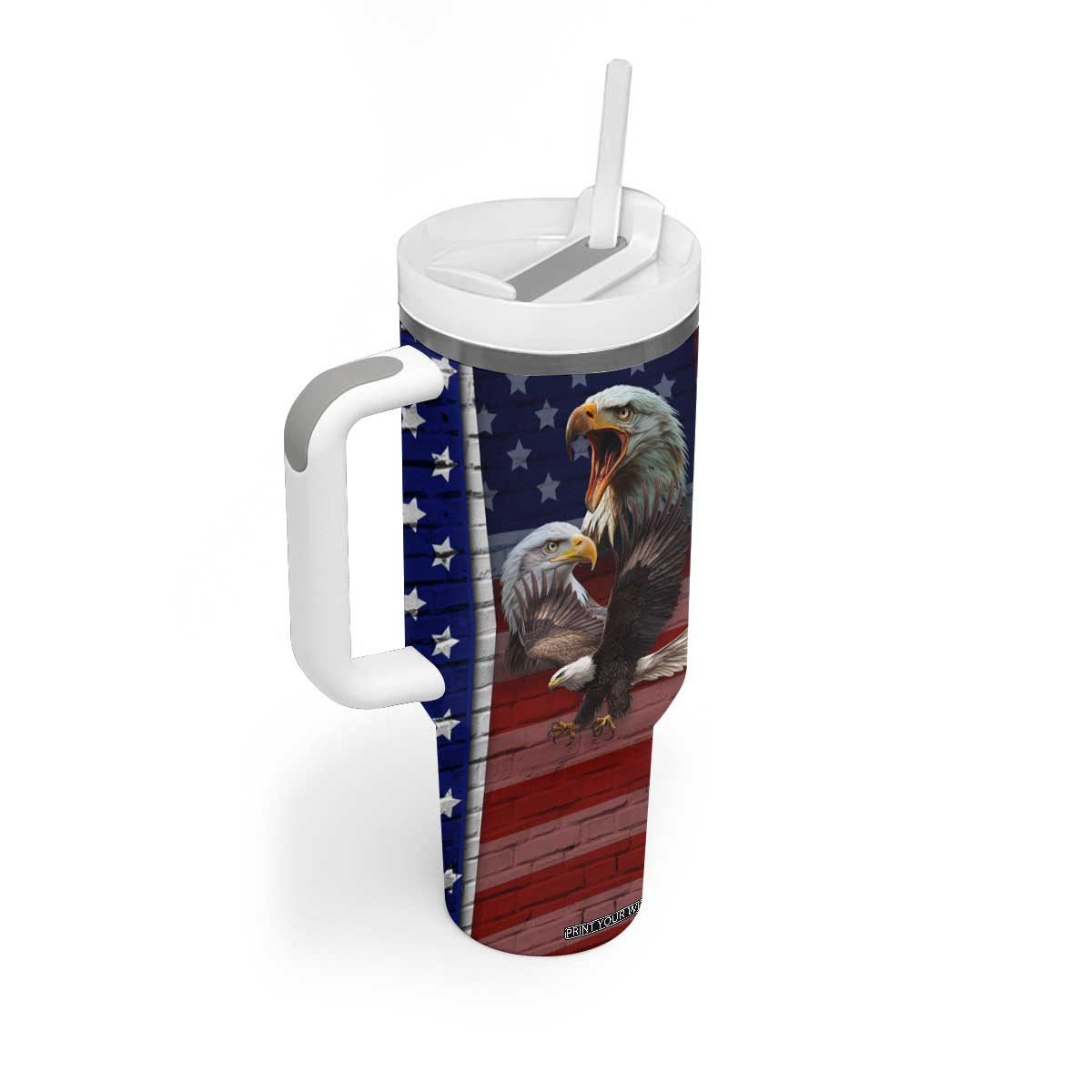 Personalized Eagle American Flag Tumbler With Handle Custom Name Patriotic Gifts For Men TB09 Print Your Wear
