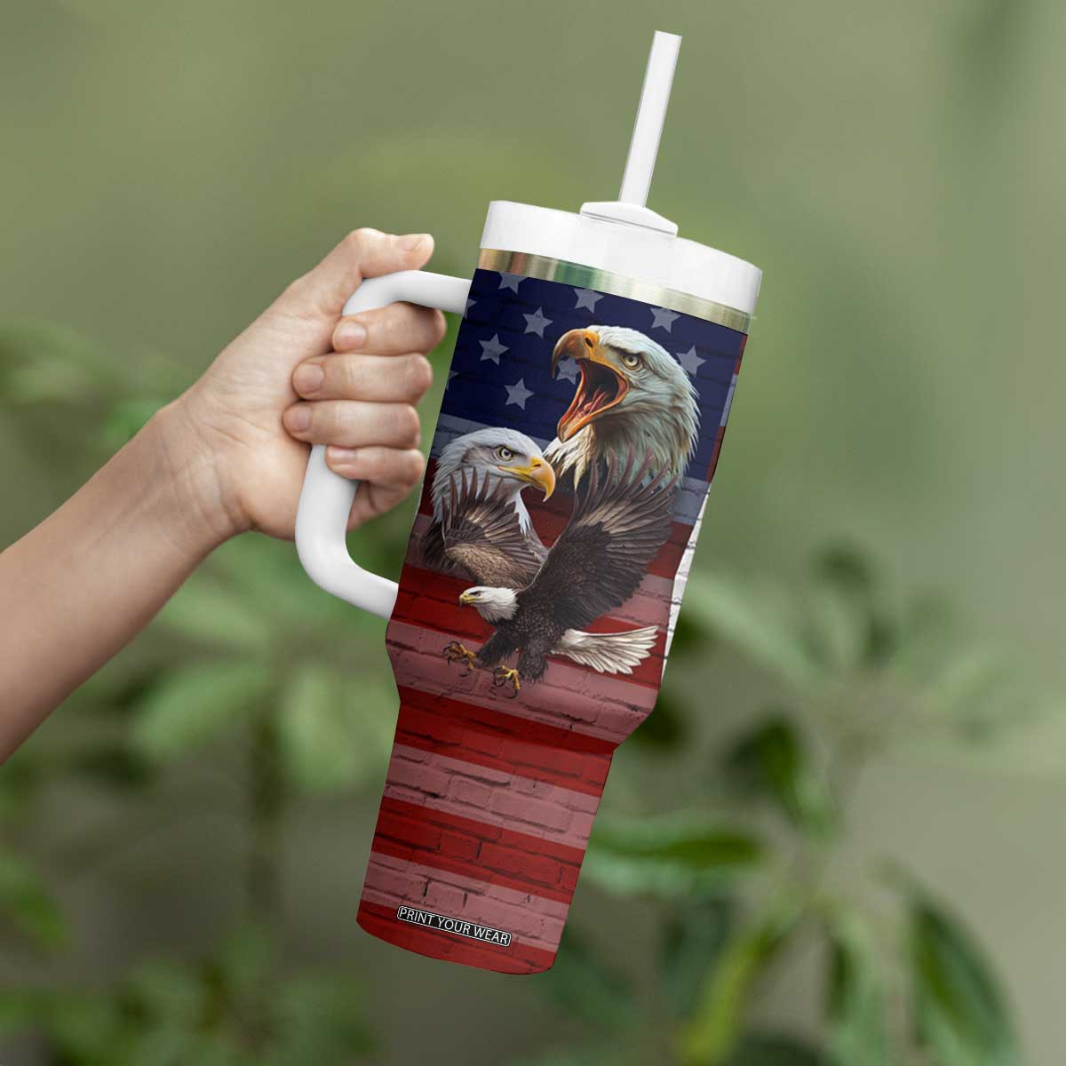 Personalized Eagle American Flag Tumbler With Handle Custom Name Patriotic Gifts For Men TB09 Print Your Wear