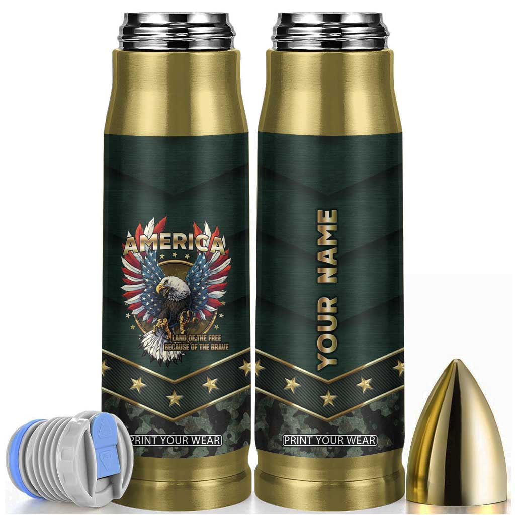 Personalized American Patriot Bullet Tumbler Custom Name Land Of The Free Because Of The Brave TB09 Millitary Print Your Wear