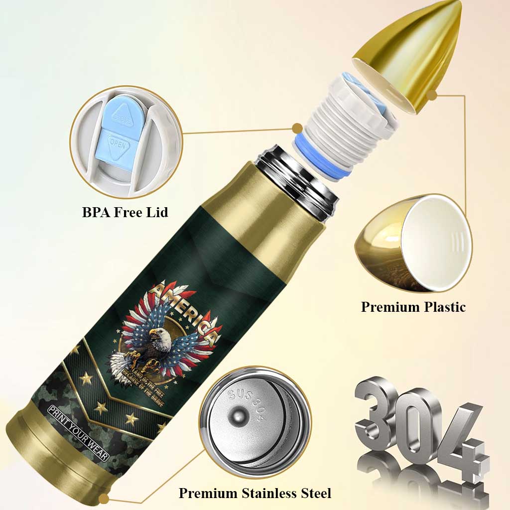 Personalized American Patriot Bullet Tumbler Custom Name Land Of The Free Because Of The Brave TB09 Print Your Wear
