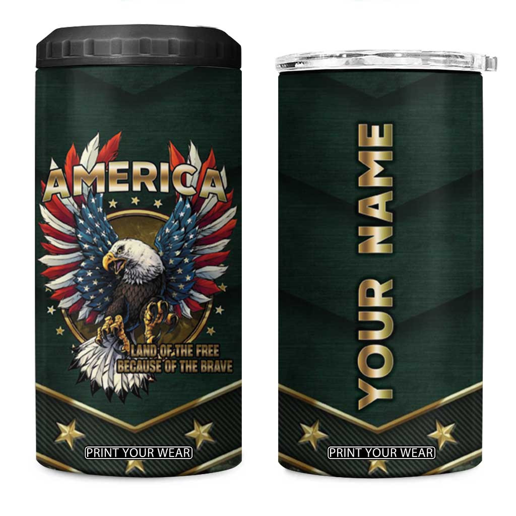 Personalized American Patriot 4 in 1 Can Cooler Tumbler Custom Name Land Of The Free Because Of The Brave TB09 One Size: 16 oz Millitary Print Your Wear