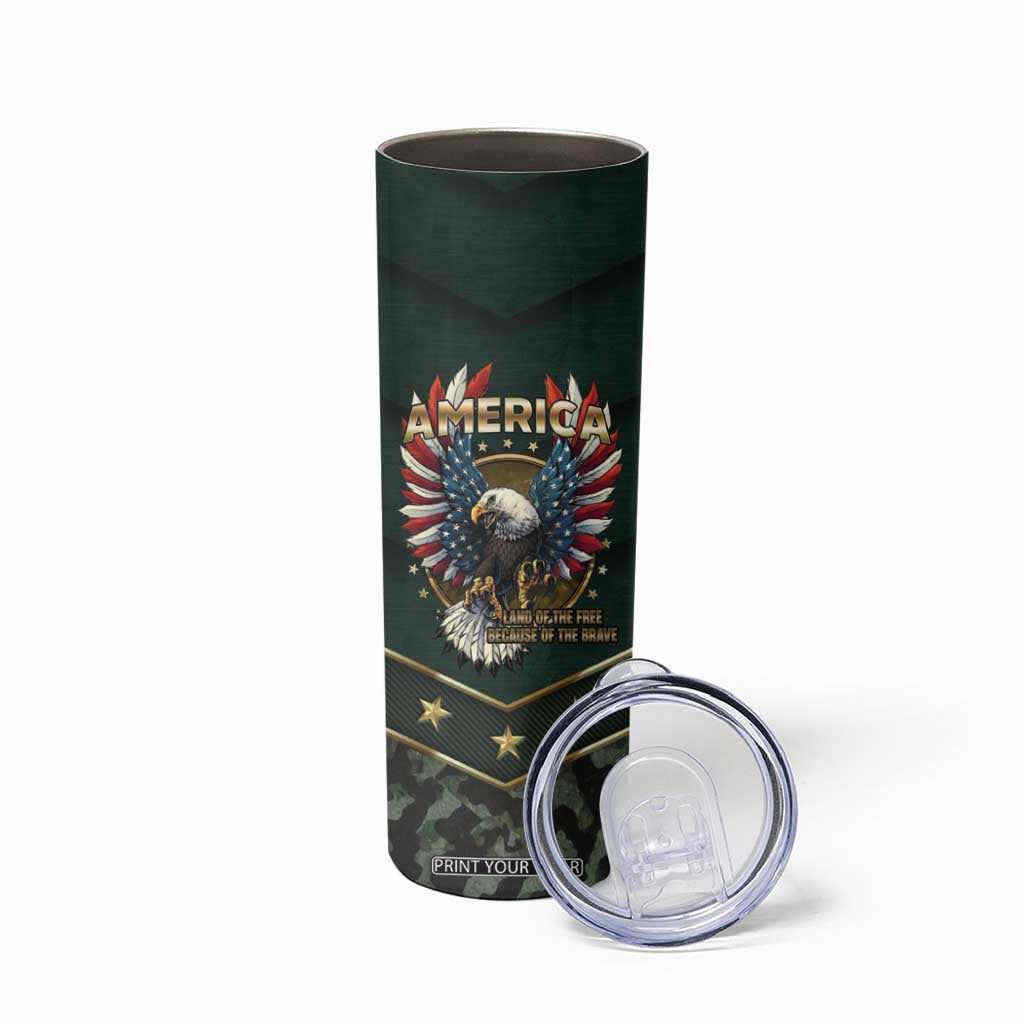 Personalized American Patriot Skinny Tumbler Custom Name Land Of The Free Because Of The Brave TB09 Print Your Wear