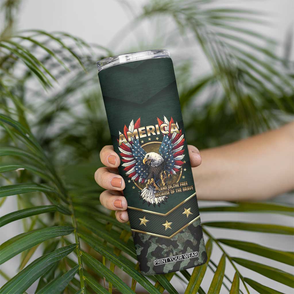 Personalized American Patriot Skinny Tumbler Custom Name Land Of The Free Because Of The Brave TB09 Print Your Wear