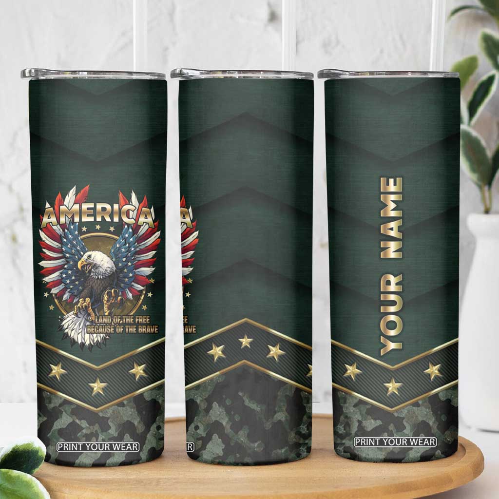 Personalized American Patriot Skinny Tumbler Custom Name Land Of The Free Because Of The Brave TB09 Print Your Wear
