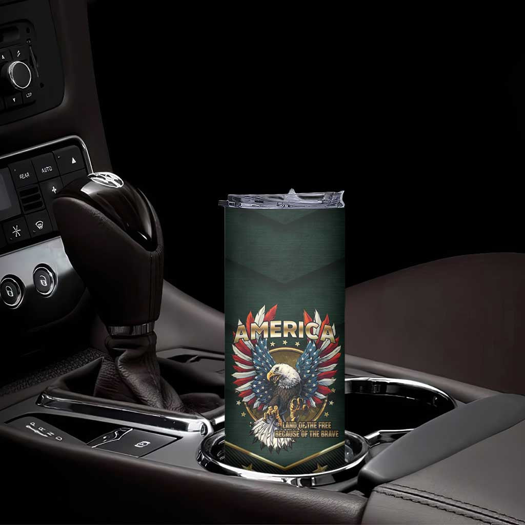Personalized American Patriot Skinny Tumbler Custom Name Land Of The Free Because Of The Brave TB09 Print Your Wear