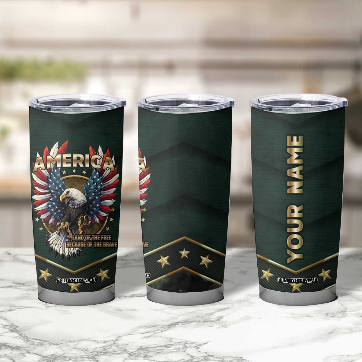 Personalized American Patriot Tumbler Cup Custom Name Land Of The Free Because Of The Brave TB09 Print Your Wear