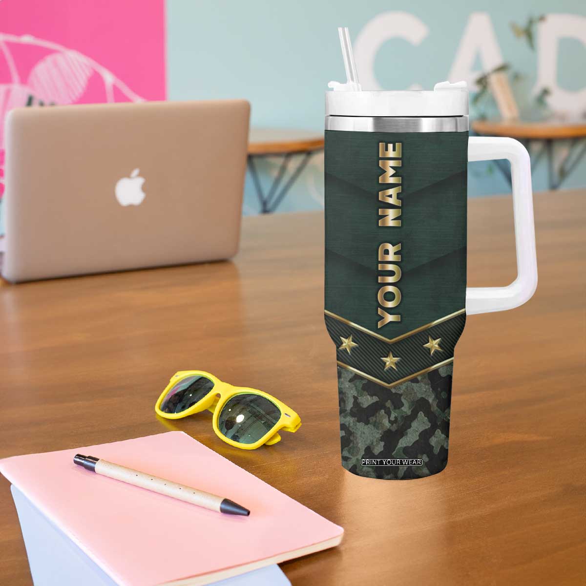 Personalized American Patriot Tumbler With Handle Custom Name Land Of The Free Because Of The Brave TB09 Print Your Wear