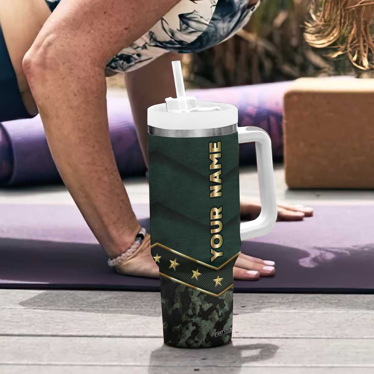 Personalized American Patriot Tumbler With Handle Custom Name Land Of The Free Because Of The Brave TB09 Print Your Wear