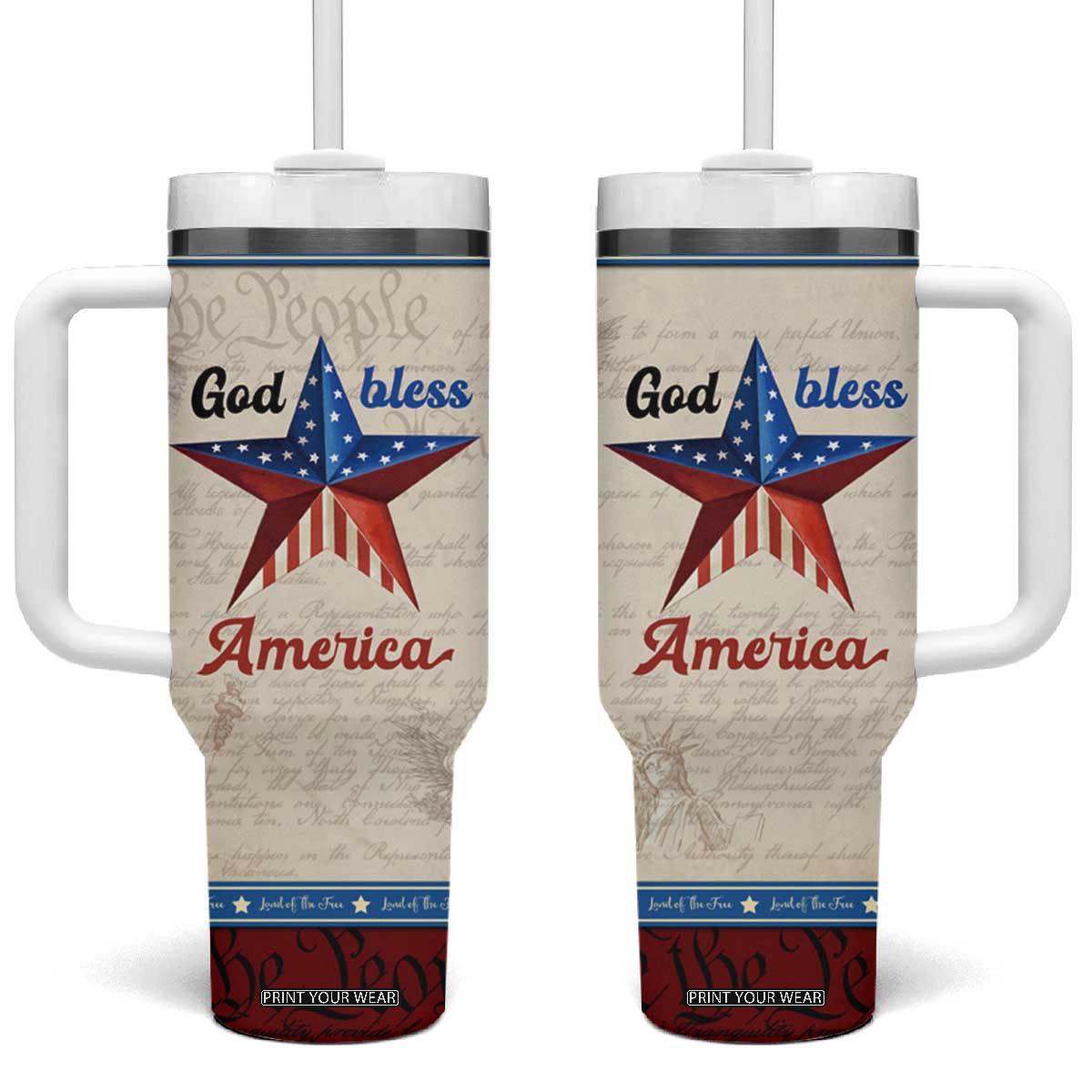 American Patriot Christian Tumbler With Handle God Bless America TB09 One Size: 40 oz Patriotic Print Your Wear