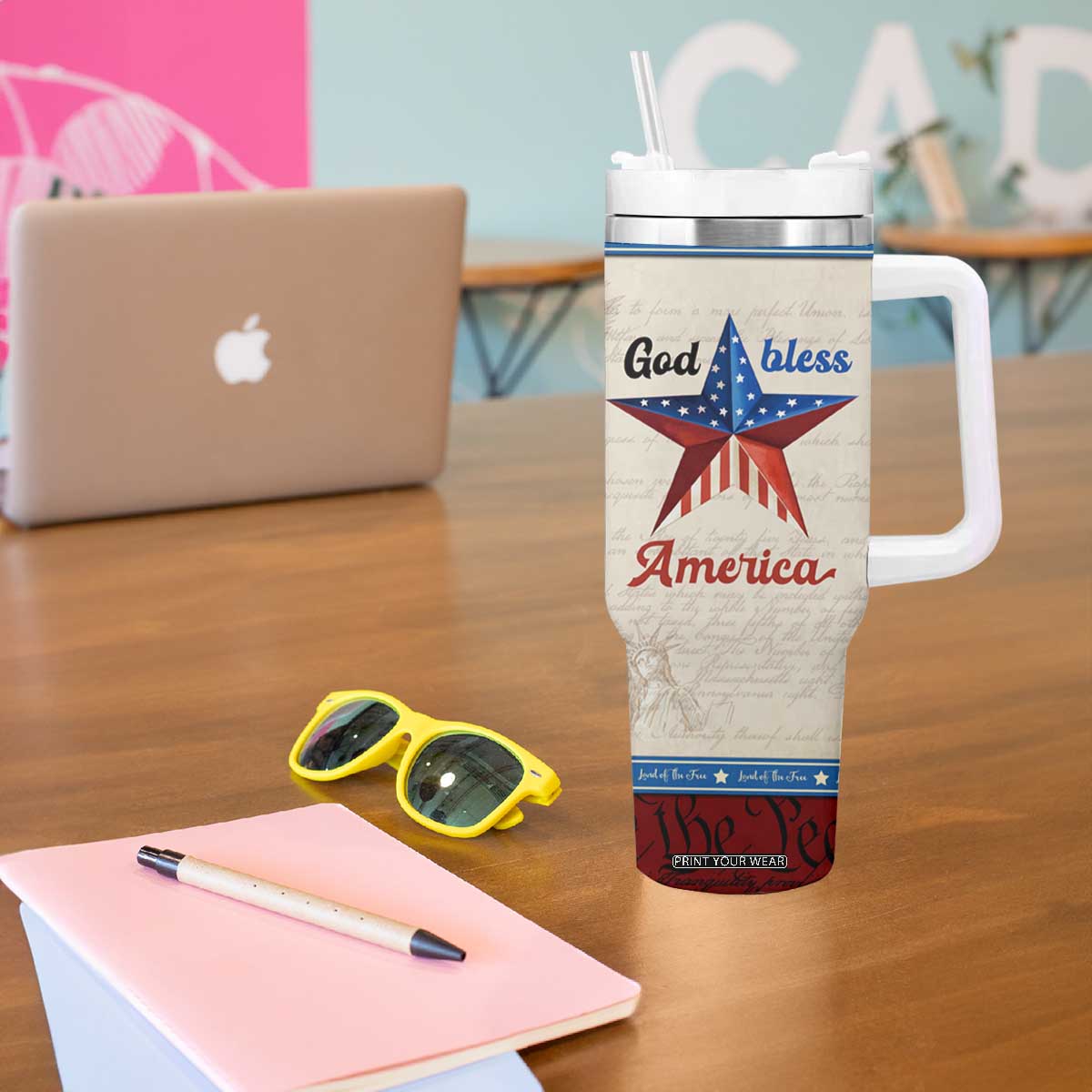 American Patriot Christian Tumbler With Handle God Bless America TB09 Print Your Wear