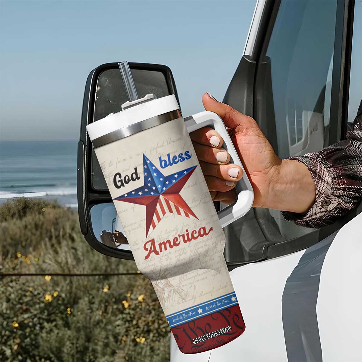 American Patriot Christian Tumbler With Handle God Bless America TB09 Print Your Wear