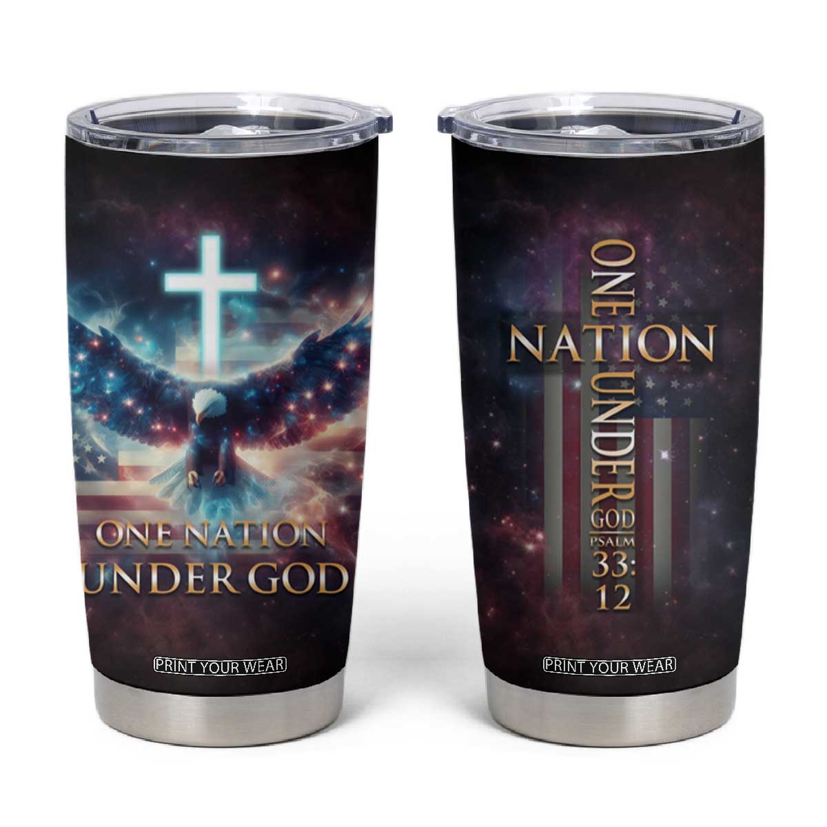 American Patriot Christian Tumbler Cup One Nation Under God TB09 American Flag Print Your Wear
