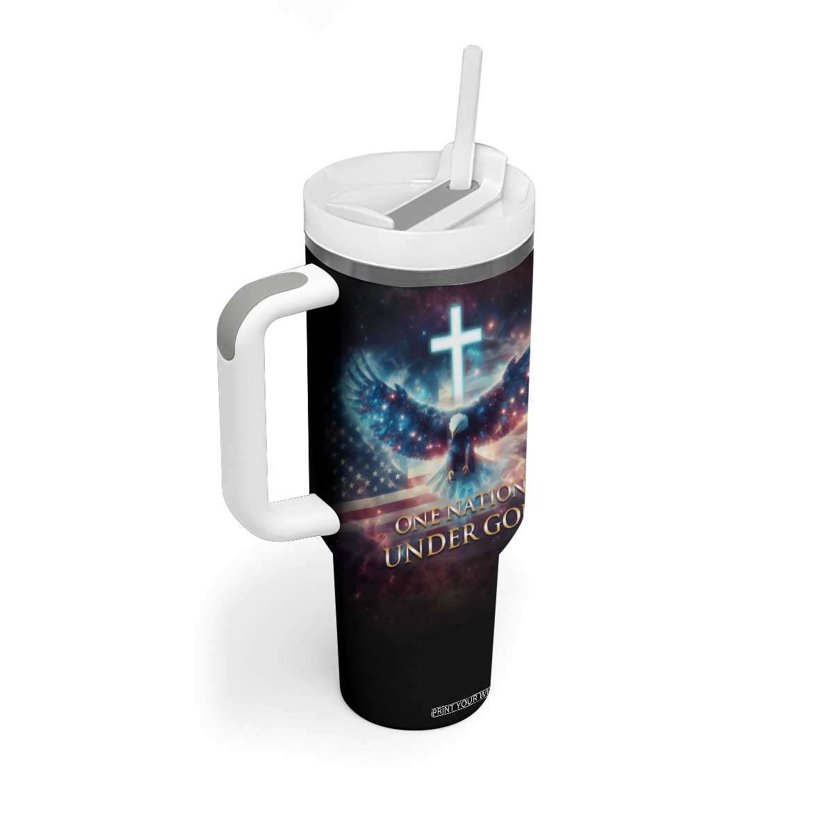 American Patriot Christian Tumbler With Handle One Nation Under God TB09 Print Your Wear