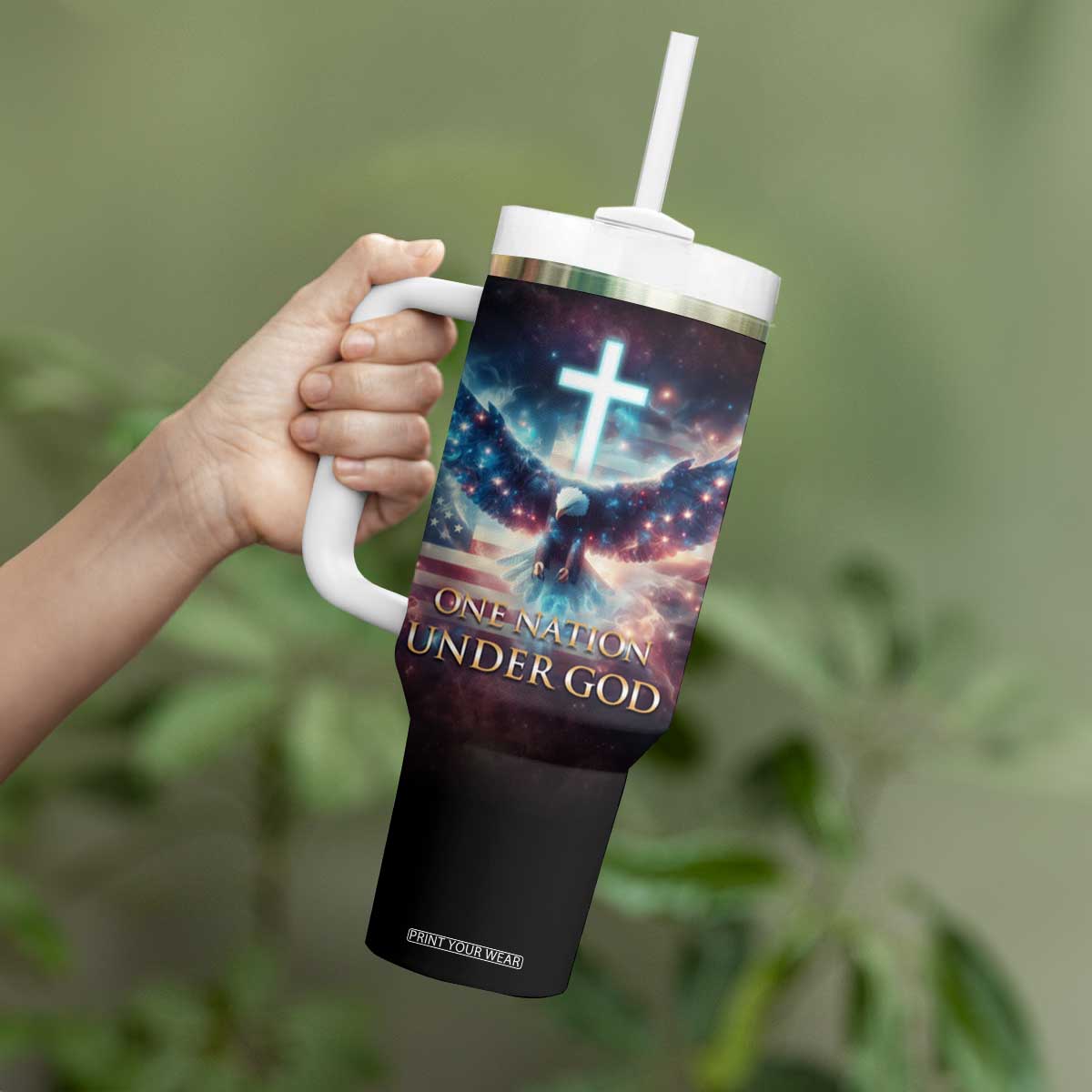 American Patriot Christian Tumbler With Handle One Nation Under God TB09 Print Your Wear